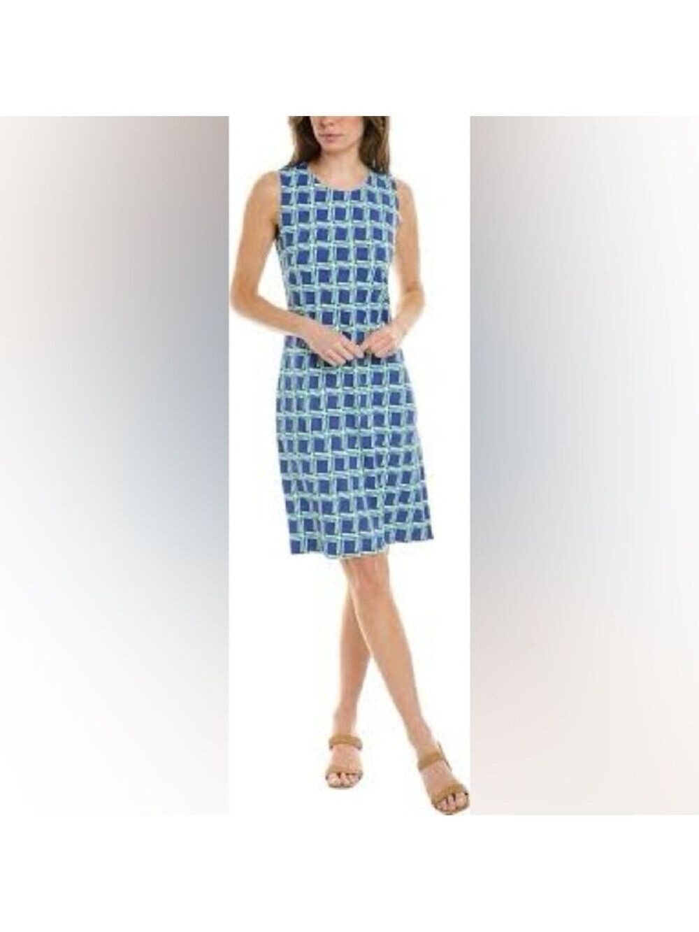 Like New J. McLaughlin Sophia Shift Dress Catalina Cloth Navy Trellis Geo medium